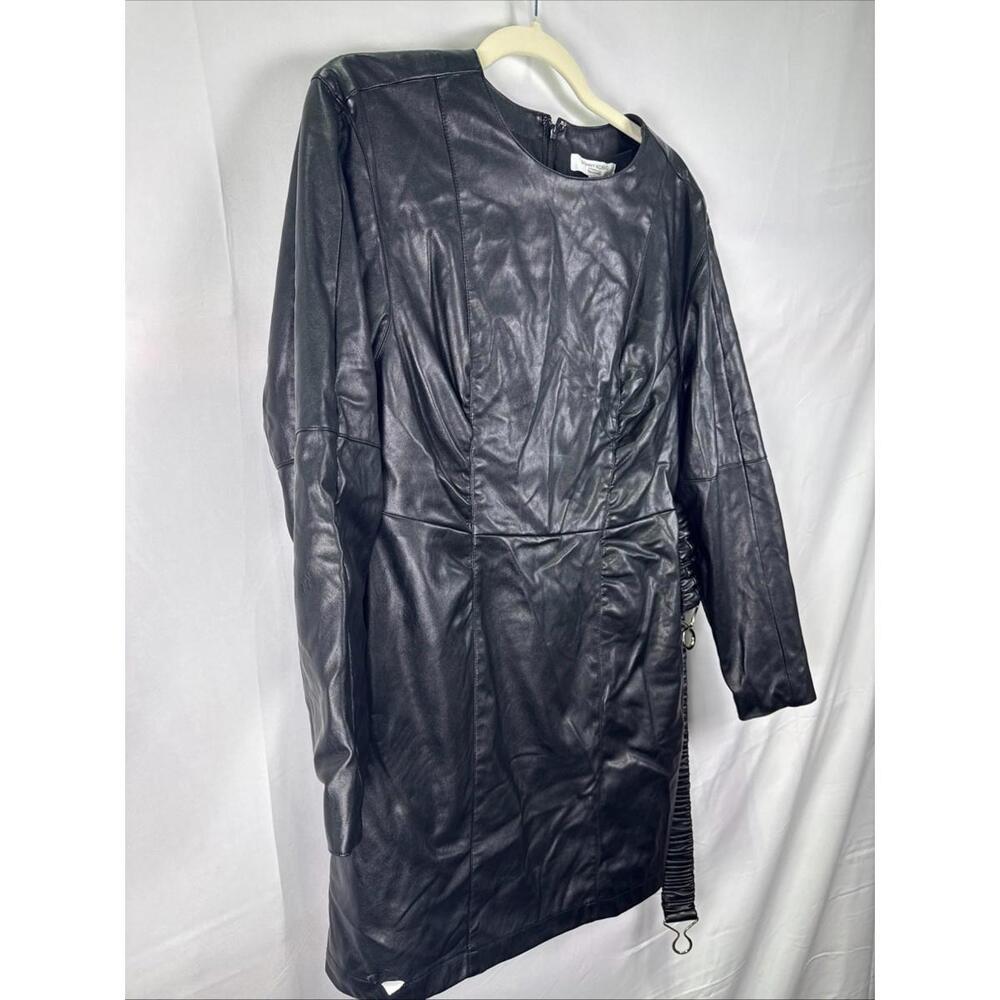 Ronny Kobo x RTR Black Faux Leather Belted Mini Dress Size 10 with Dents - Picture 7 of 7